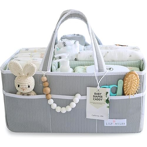Lily Miles Baby Diaper Caddy - Large Organizer Tote Bag for Baby essentials Boy or Girl - Baby Shower Basket - Nursery Must Haves - Registry Favorites - Newborn Caddie Car Travel