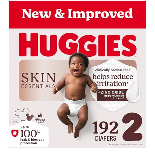 Huggies Size 2 Diapers, Skin Essentials Baby Diapers, Size 2 (12-18 lbs), 192 Count (3 Packs of 64), Packaging May Vary