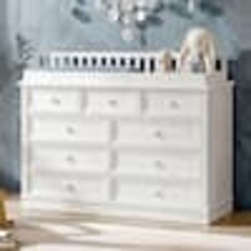 Homsee White 100% Pine Solid Wood 9-Drawer 52.7 in. Dresser without Mirror, Changing Table, Chest of Drawers, Accent Drawers ZN-HS330182-02