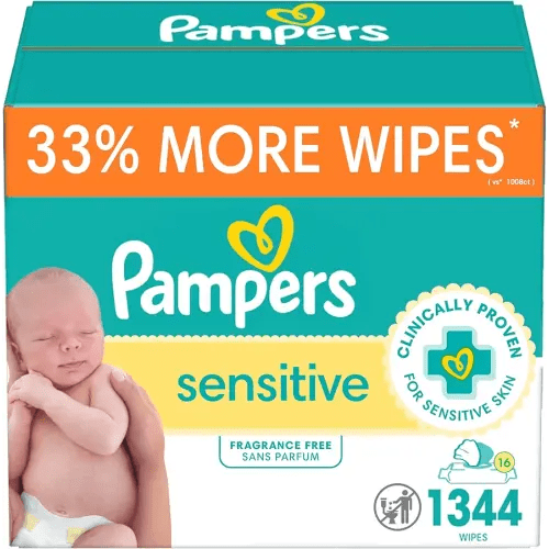 Pampers Sensitive Baby Wipes, Water Based, Hypoallergenic and Unscented, 16 Flip-Top Packs (1344 Wipes Total) (Packaging May Vary)