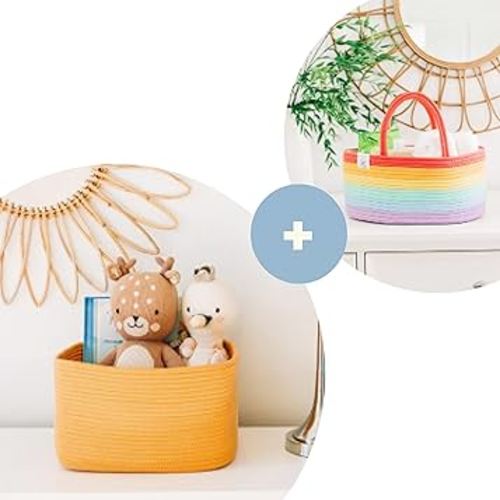 OrganiHaus Diaper Caddy + Shelf Basket - RAINBOW