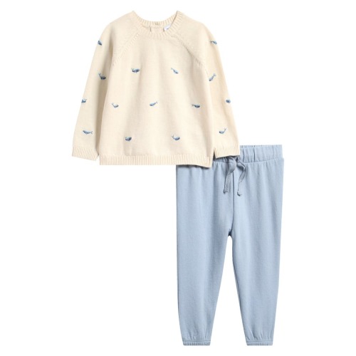 Embroidered Crewneck Sweater & Terry Cloth Joggers Set | 9M