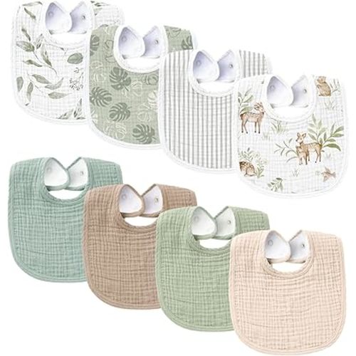 Konssy Muslin Baby Bibs 8 Pack Baby Bandana Drool Bibs Cotton for Unisex Boys Girls, 8 Solid Colors Set for Teething Drooling