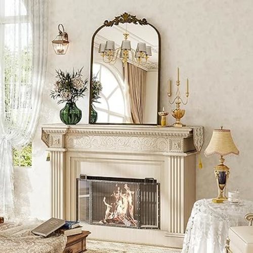 BEAUTYPEAK 20x30 Arched Mirror, Gold Traditional Vintage Ornate Baroque Wall Mirror for Bathroom, Bedroom, Hallway, or Fireplace Decor