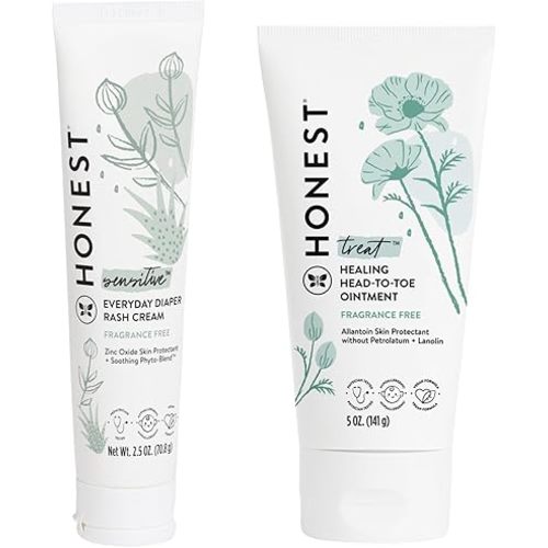 The Honest Company Head to Toe Multi-Purpose Healing Ointment + Diaper Rash Cream Bundle | Hypoallergenic + Cruelty Free | 5 oz, 2.5 oz