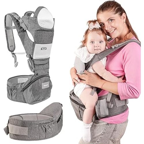 Baby Carrier, 6-in-1 Baby Carrier Newborn to Toddler with Hip Seat & Head Support (Ergonomic M Position) for 0-36 Months - Adjustable Size for Enchanced Lumbar Support, Comfort Fit (6-45 lbs)