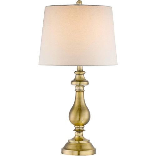 Regency Hill Traditional Style Table Lamp 26" High Antique Brass Gold Metal Candlestick White Tan Fabric Drum Shade Decor for Living Room Bedroom House Bedside Nightstand Home Office Family