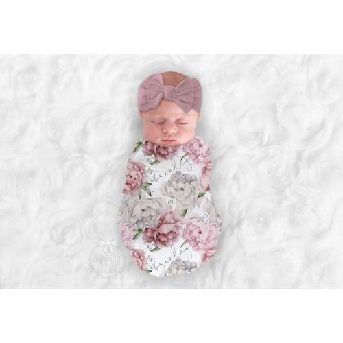 Baby Peony Blanket Pink Floral Rose Baby Girl Swaddle Personalize Baby Blanket Baby Shower Gift Monogram Blanket Name Blanket Receiving