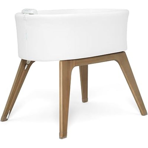 Delta Children Aero Smart Auto Glide Bassinet with Cry Detection & Response - Bluetooth, FSC-Certified Wood, Organic Performance Fabric, Water-Resistant Mattress Pad & Breathable Sheets, White/Acorn