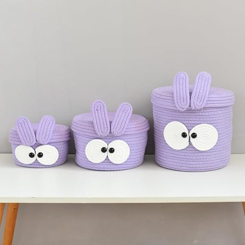 Small Woven Basket, 3pack, Small Storage Baskets for Organizing, small basket with lid,Gift Baskets Empty, Cute Rope Shelf Closet Storage Bins for Shelves, Dog Toy Basket, Purple