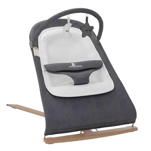 Baby Bouncer Seat 0-12 Months with Elegant Wood Accents, Bouncer Seat for Infants, Portable Infant Bouncer with Inner Mattress & Travel Bag