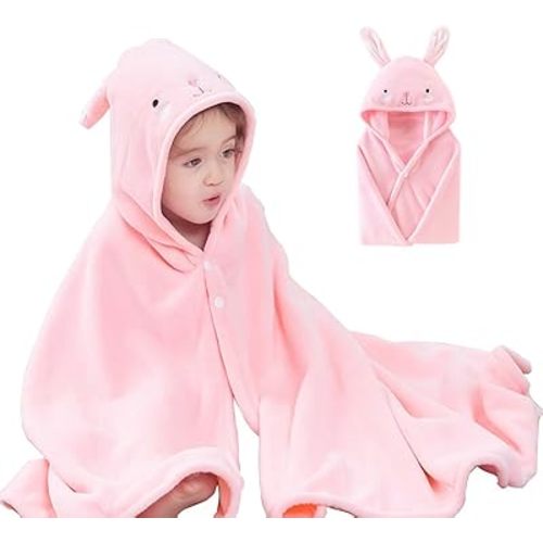 Toddler Bath Towel Baby Towels with Hood 27.5"X55" Ultra Absorbent Soft Bathrobe Blanket Kids Shower Towel for Girls and Boys(Rainbow Pink)