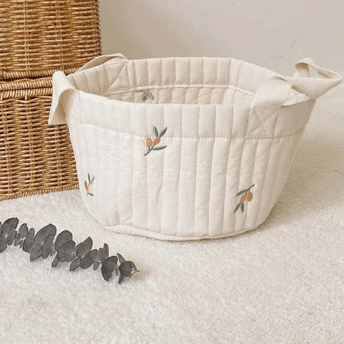 Soft Embroidered Olive Cotton Toy Storage Bag Diaper Caddy