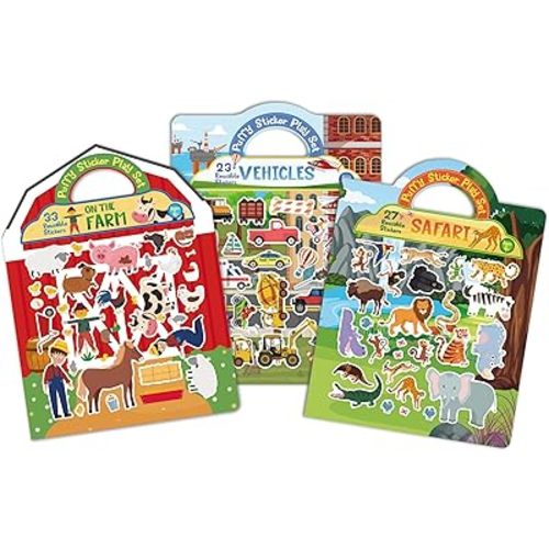 Reusable Puffy Sticker Book for Kids – 80+ Cute Restickable Stickers, Toddler Travel Toys for Airplane, Car Road Trip, Keep Toddlers Entertained, Quiet Activity for Ages 1-3 2-4 3-5, Screen-Free Fun