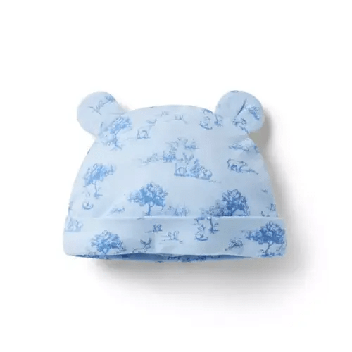 Newborn Peek-A-Blue Woodland Toile Baby Woodland Toile Bear Ear Beanie by Janie and Jack