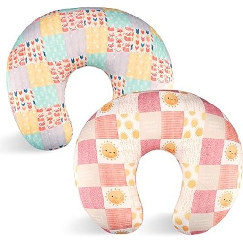 SWESEN 2 Pack Nursing Pillow Cover for Baby Girls, Breastfeeding Pillow Slipcover, Soft Stretchy Snug Fits On Infant Nursing Pillow, Machine Washable & Breathable, Fox & Sun
