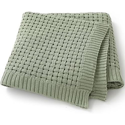 Waffle Baby Swaddle Blanket for Boys Girls Knit Soft Lightweight Receiving Blankets for Newborn Infant Crib Stroller Light Green 30 x 40 Inch