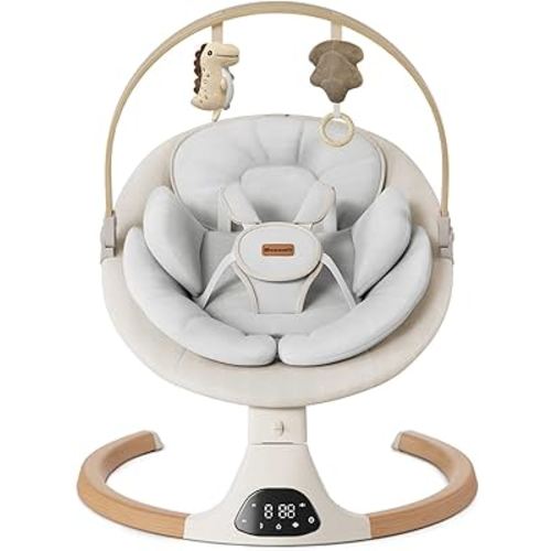 Baby Swings for Infants, Monamii Baby Swing, Bluetooth Infant Swing with Music Speaker, 5 Speeds and Remote Control, Indoor & Outdoor Use (Beige)