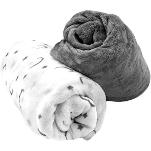 Soft and Warm Microplush Fitted Crib Sheets with Moon and Stars, 2 Pack Warm Crib Sheets for Winter, Fits Standard Size Crib Mattress 28in x 52in, Crib Sheets for Boys, Grey/White