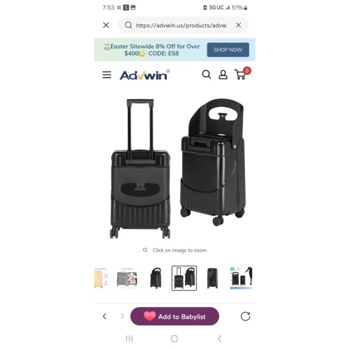 Advwin Hardside Luggage Suitcases with with Foldable Child Seat 20"