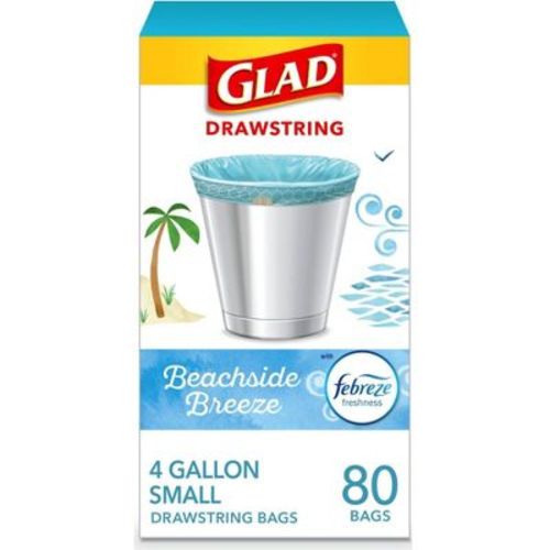 Glad Small Kitchen Drawstring 4gal Trash Bags - Febreze Beachside Breeze - 34ct