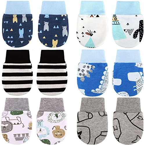 6 Pairs Newborn Baby Mittens No Scratch Gloves Infant Toddler Anti Scratch Essentials Unisex Cotton for 3-9 Months Girls Boys (Gray Series, Cool)