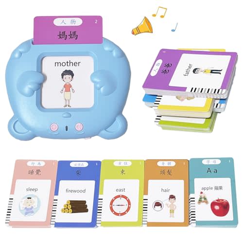 RT&BS Cantonese Mandarin English Talking Flash Cards, Trilingual Learning Flashcard Toys, Cantonese Mandarin Flash Cards for Toddlers, 510 Sight Words Blue