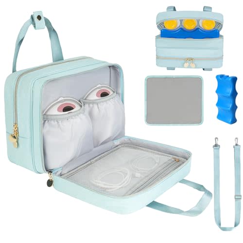 Jaffzora Wearable Breast Pump Bag with Cooler Compartment,Breast Milk Pump Travel Bag Compatible with Willow,Elvie,Medela Pump&Momcozy M5/S12 Pro, Carrying Case for Pump Parts and Bottles,Blue