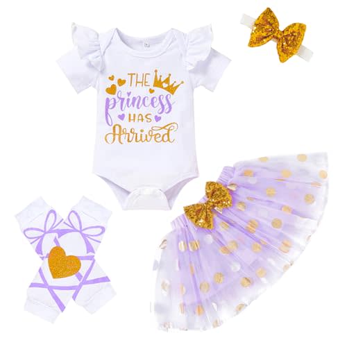 Newborn Baby Girl Outfits Infant Letter Print Romper+Tutu Skirt+Headband+Legging Warmer Coming Home Clothes Set