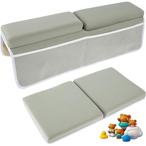 2 Pcs Baby Bath Kneeler and Elbow Rest Pad Set Comfortable Foam Bath Kneeling Pad Anti-Slip Bath Tub Elbow Pad with 4 Organizer Pockets Washable Baby Bath Cushion Bath Kneeling Pad for Toddler