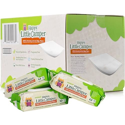 Happy Little Camper Natural Baby Wipes Unscented - Hypoallergenic & Chlorine-Free Wet Wipes with Aloe Vera, Chamomile and Pomegranate Extract - Gentle on Sensitive Skin - 864 Count