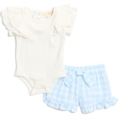 Jessica Simpson Ruffle Rib Bodysuit & Gingham Shorts Set | Nordstromrack