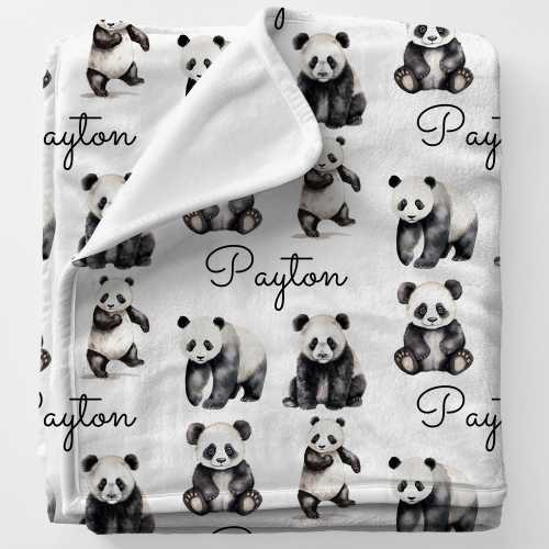 PANDAS Personal Custom Name Blanket Gift For Babygirl, Personalized Panda Gift For Mom, Panda Bear Gift Idea, Animal Lover Birthday Gift