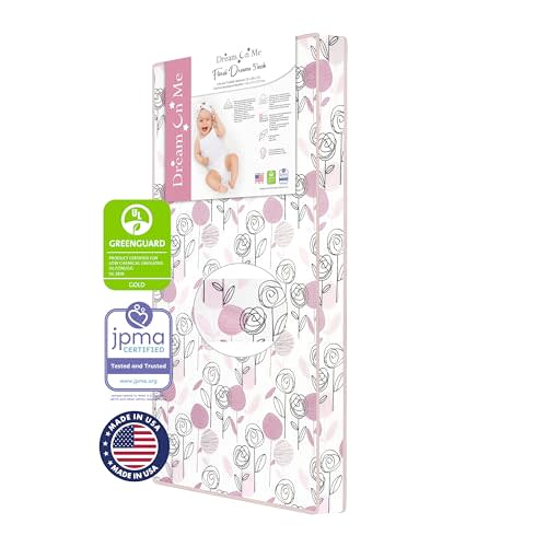 Dream On Me Floral Dreams Firm Fiber Baby Crib Mattress, Greenguard Gold and JPMA Certified, Fits All Standard Cribs and Toddler Beds, Waterproof Sleep Surface & Machine Washable Cover