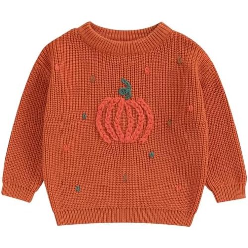 Mubineo Toddler Baby Girl Boy Halloween Clothes Cute Pumpkin Sweater Pullover Long Sleeve Knit Infant Winter Sweaters