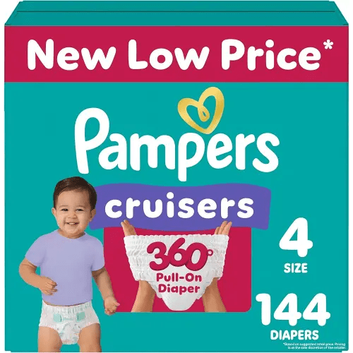 Pampers Diapers - Cruisers 360 - Size 4, 144 Count, Babyproof up to 100% Leakproof Pull-On Diaper