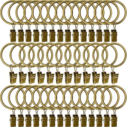 40 Pack Metal Curtain Rings with Clips, Drapery Clips Hooks, Decorative Curtain Rod Clips 1.5 in Interior Diameter, Antique Bronze
