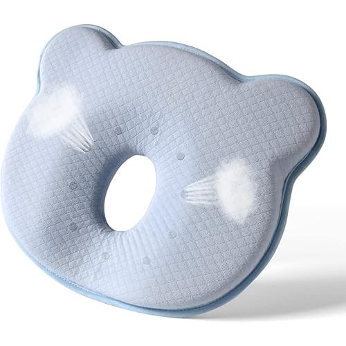 Soft and Cozy Pillow Prеvents FΙat hеad and New Bear Shapеd Hеad Pillow Case, Portable Travel Pillow, Control Sweat (Blue)