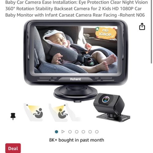 Baby Car Camera Ease Installation: Eye Protection Clear Night Vision 360°  Rotation Stability Backseat Camera for 2 Kids HD 1080P Car Baby Monitor  with