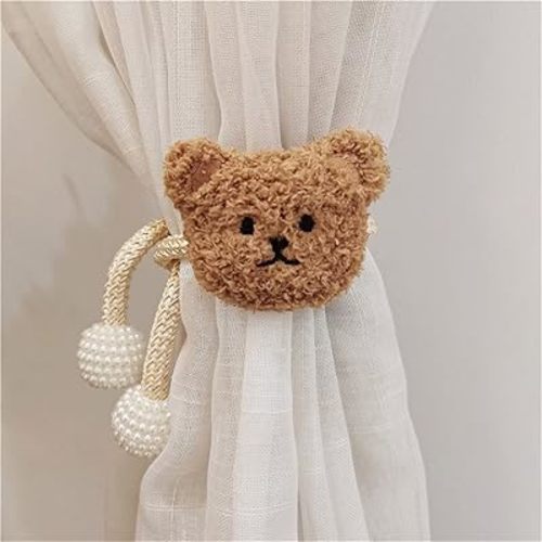2 Pack Curtain Ties, Plush Bear Curtain Tiebacks, Baby’s Room Cartoon Bear Decorative Rope Curtain Ties, Curtain Holders for Window Treatment (Brown)