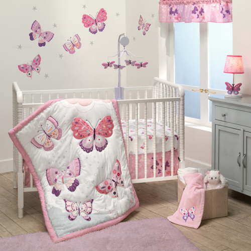 Free Shipping! Bedtime Originals Butterfly Kisses Pink/Purple 3-Piece Baby Crib Bedding Set