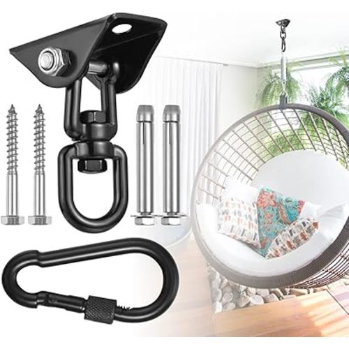 Hammock Hanging Kit,Hanging Chair Hardware 360°Rotating 1200 lb Capacity Hammock Hooks Heavy Duty,Hammock Chair Hanging Kit & Swing Ceiling Hook Snap for Hammock Chair Stand,Seat, Tree,Yoga,Gym(Black)