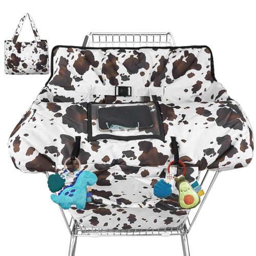 Shopping Cart Cover for Baby High Chair Cover Grocery Cart Cover for Baby Girl Boy Toddler Brown Cow Print Portable Shopping Cart Cover with Safety Harness