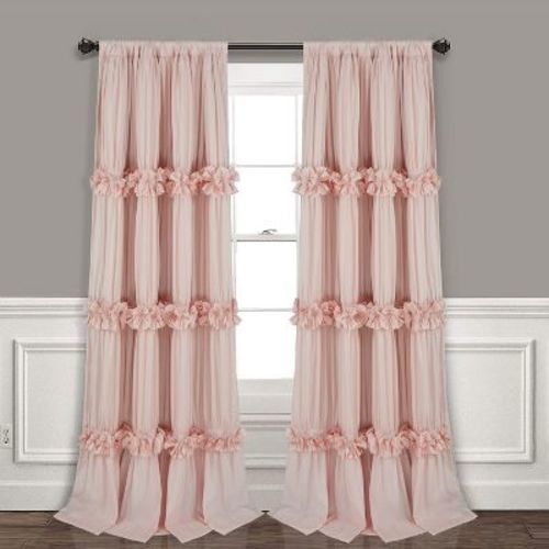 HIG Vintage Handcrafted Bow Tie Blackout Window Curtains, 54 x 84 Inch Set of 2, Peach Pink