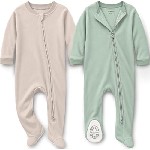 2-Pack Baby Pajamas Footie – Baby Sleepers 3-6 Months, Organic Cotton Footed Newborn Pajamas with Mitten Cuffs, Double Zipper Jammies, Soft, Breathable, Unisex Sleep and Play PJS (Sage, 3-6 Months)