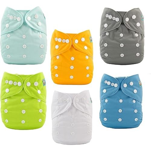 ALVABABY Baby Cloth Diaper 6 Pack with 12 Inserts One Size Cloth Diaper Covers Adjustable Washable Reusable for Baby Girls and Boys