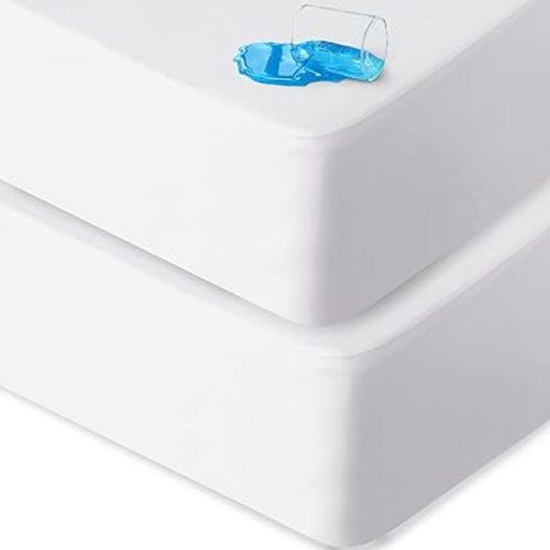 Crib Sheets Waterproof 2 Pack, Crib Mattress Protector, Baby Fitted Crib Sheet Neutral, Ultra Soft & Breathable Toddler Bed Sheets for Boys and Girls, White