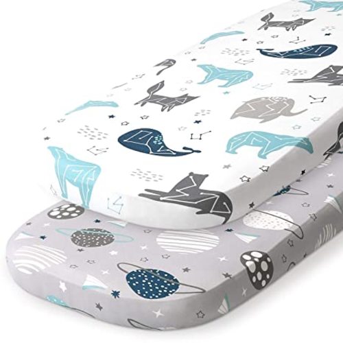 Stretch Fitted Bassinet Sheet Set Brolex 2 Pack Cradle Sheets for Bassinet Pad/Mattress,Unisex Boys Girls,Ultra Soft,Space Planet