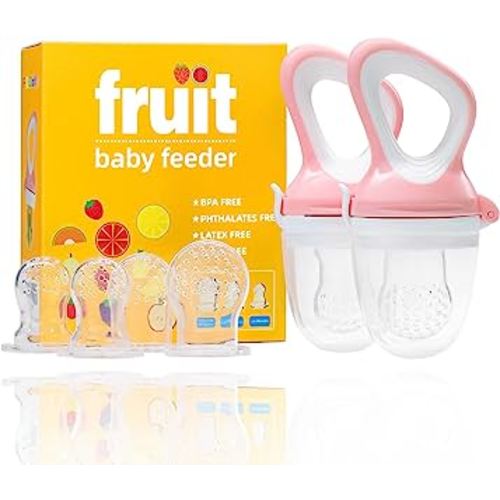 Baby Food Fruit Feeder Pacifier Teething Toys Teether (2Pcak) - Relief Teething Includes All The Sizes Pouches Food Feeder Pacifier 6 Different Silicone Nipple