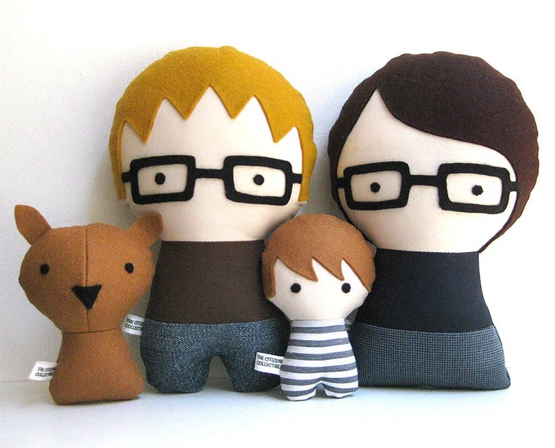 Handmade Personalized Family Dolls with Dog